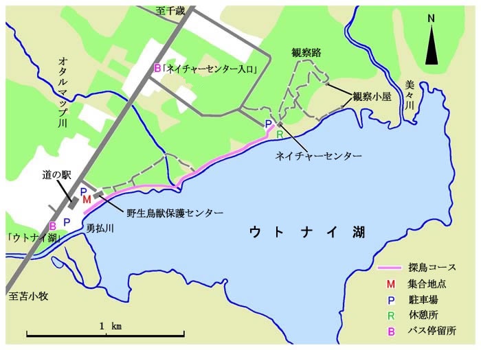 ウトナイ湖案内図